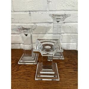 Vintage Heavy Crystal Candle Holders Set of 3 Graduated Architectural Pillars